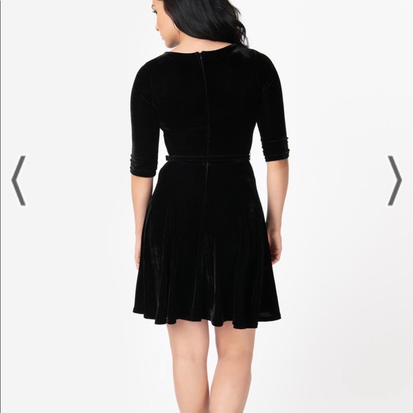 Black Velvet Unique Vintage Dress - Picture 3 of 6